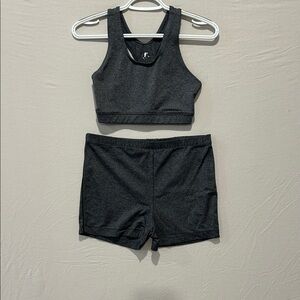 Women's Athletic Shorts and Sports Bra Set - Charcoal Heather Grey